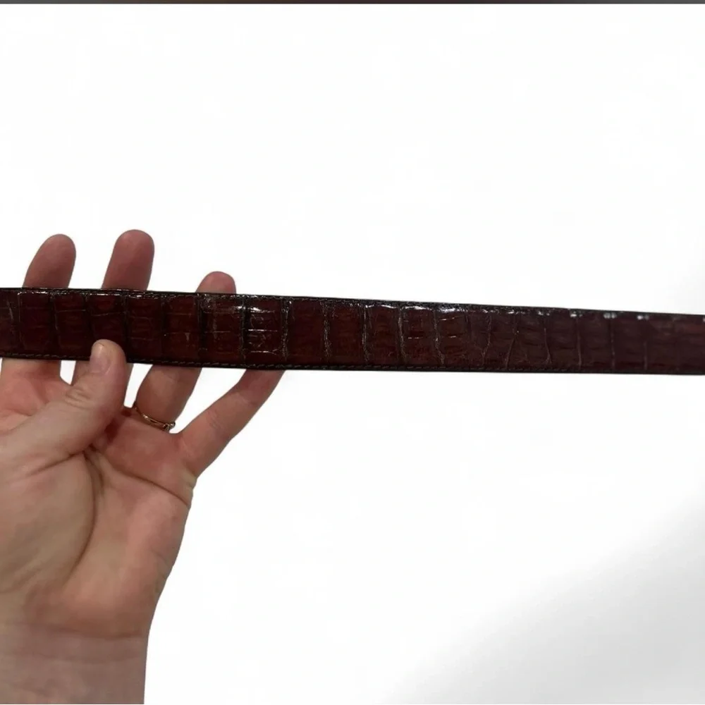 Reddish Brown Unisex Crocodile Leather Belt Gold-tone Hardware Size 42 Italy